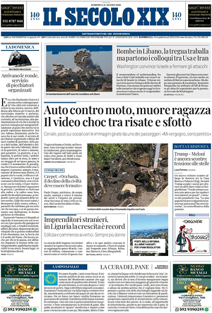 Prima pagina Il Secolo XIX di oggi - Quotidiano nazionale