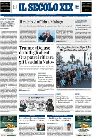 Prima pagina Il Secolo XIX di oggi - Quotidiano nazionale