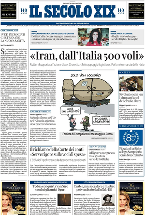 Prima pagina Il Secolo XIX di oggi - Quotidiano nazionale