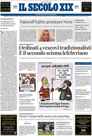 Prima pagina Il Secolo XIX di oggi - Quotidiano nazionale