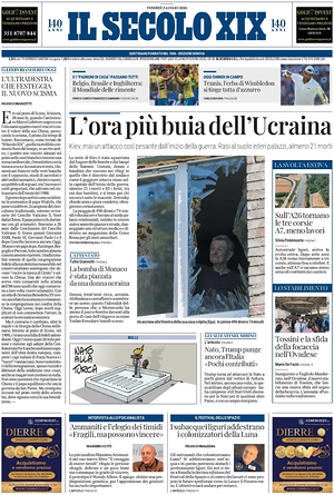 Prima pagina Il Secolo XIX di oggi - Quotidiano nazionale