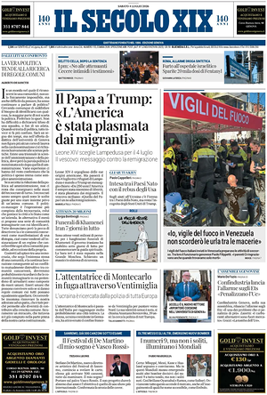 Prima pagina Il Secolo XIX di oggi - Quotidiano nazionale