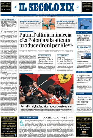 Prima pagina Il Secolo XIX di oggi - Quotidiano nazionale