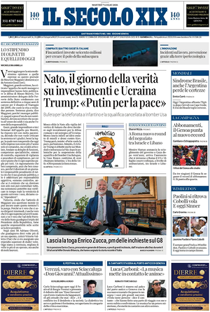 Prima pagina Il Secolo XIX di oggi - Quotidiano nazionale