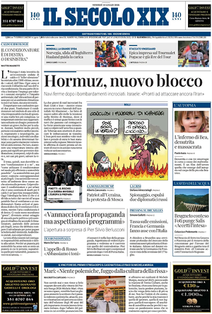 Prima pagina Il Secolo XIX di oggi - Quotidiano nazionale
