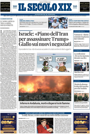 Prima pagina Il Secolo XIX di oggi - Quotidiano nazionale
