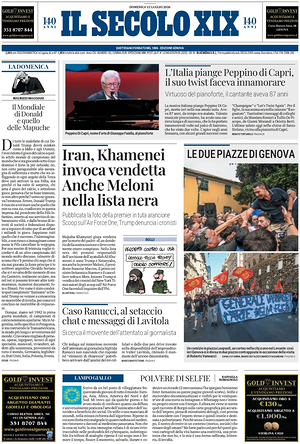 Prima pagina Il Secolo XIX di oggi - Quotidiano nazionale