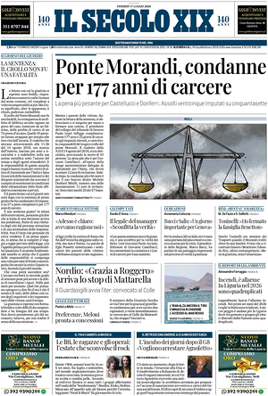 Il Secolo XIX prima pagina