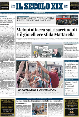 Il Secolo XIX prima pagina
