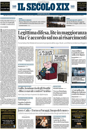 Prima pagina Il Secolo XIX di oggi - Quotidiano nazionale
