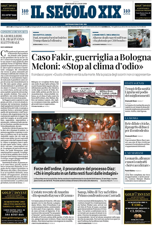 Il Secolo XIX prima pagina