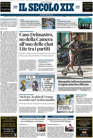 Prima pagina Il Secolo XIX di oggi - Quotidiano nazionale
