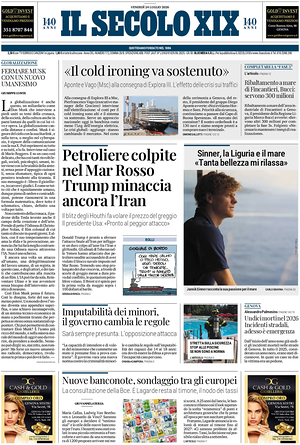 Prima pagina Il Secolo XIX di oggi - Quotidiano nazionale