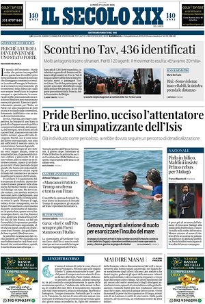 Prima pagina Il Secolo XIX di oggi - Quotidiano nazionale