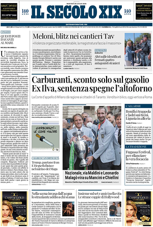 Prima pagina Il Secolo XIX di oggi - Quotidiano nazionale