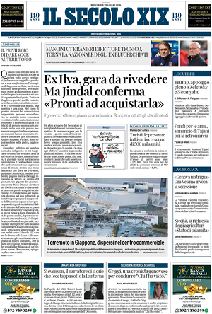 Prima pagina Il Secolo XIX di oggi - Quotidiano nazionale