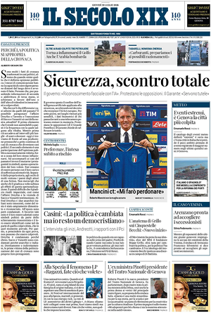 Prima pagina Il Secolo XIX di oggi - Quotidiano nazionale
