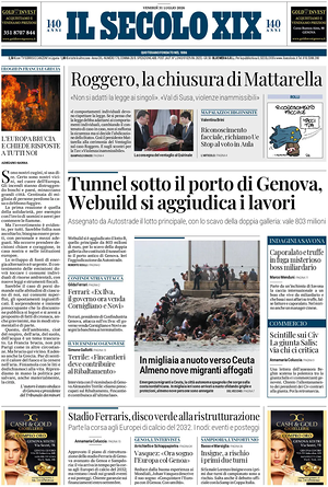 Prima pagina Il Secolo XIX di oggi - Quotidiano nazionale