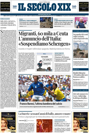 Prima pagina Il Secolo XIX di oggi - Quotidiano nazionale