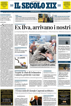 Prima pagina Il Secolo XIX di oggi - Quotidiano nazionale