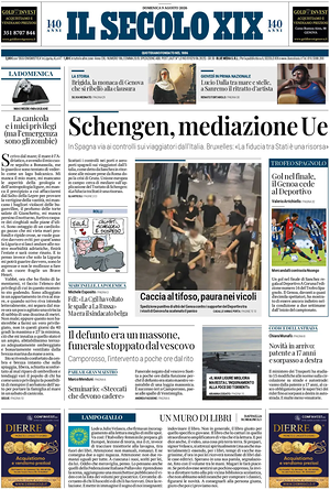 Prima pagina Il Secolo XIX di oggi - Quotidiano nazionale