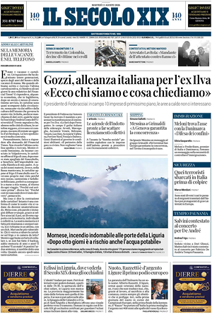 Prima pagina Il Secolo XIX di oggi - Quotidiano nazionale