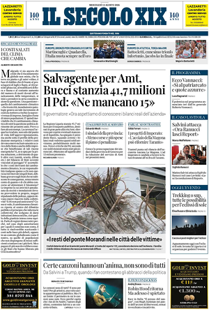 Prima pagina Il Secolo XIX di oggi - Quotidiano nazionale