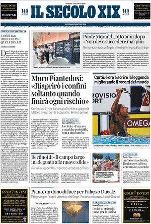 Prima pagina Il Secolo XIX di oggi - Quotidiano nazionale