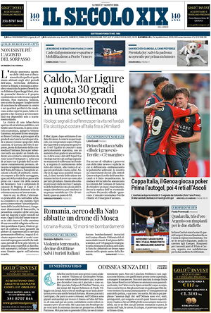 Prima pagina Il Secolo XIX di oggi - Quotidiano nazionale
