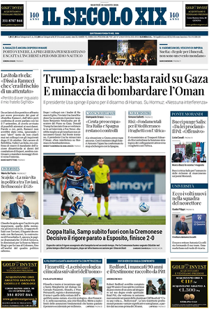 Prima pagina Il Secolo XIX di oggi - Quotidiano nazionale