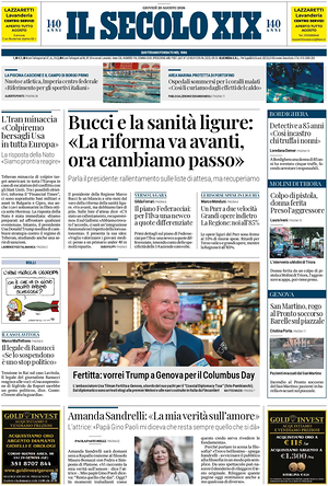 Prima pagina Il Secolo XIX di oggi - Quotidiano nazionale