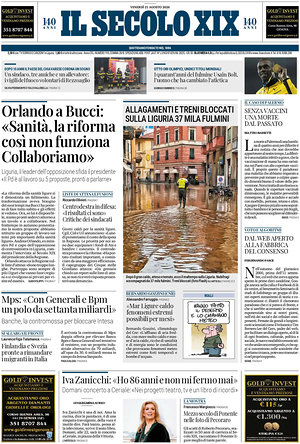 Prima pagina Il Secolo XIX di oggi - Quotidiano nazionale
