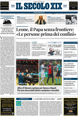 Prima pagina Il Secolo XIX di oggi - Quotidiano nazionale