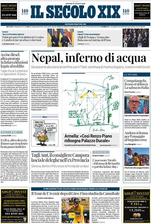 Prima pagina Il Secolo XIX di oggi - Quotidiano nazionale