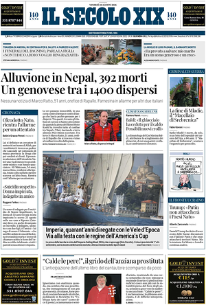 Prima pagina Il Secolo XIX di oggi - Quotidiano nazionale
