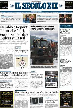 Prima pagina Il Secolo XIX di oggi - Quotidiano nazionale