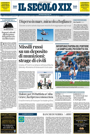 Prima pagina Il Secolo XIX di oggi - Quotidiano nazionale
