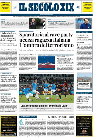 Il Secolo XIX prima pagina