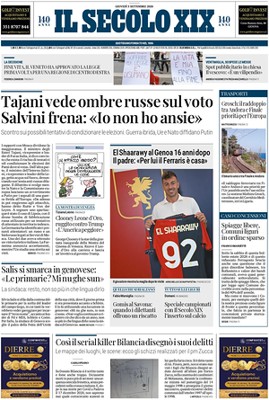 Prima pagina Il Secolo XIX di oggi - Quotidiano nazionale