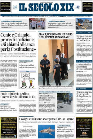 Prima pagina Il Secolo XIX di oggi - Quotidiano nazionale