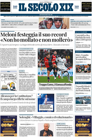 Prima pagina Il Secolo XIX di oggi - Quotidiano nazionale