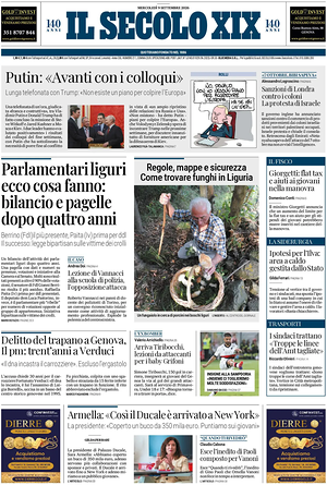 Prima pagina Il Secolo XIX di oggi - Quotidiano nazionale