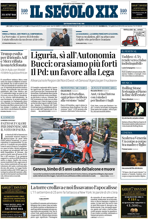 Prima pagina Il Secolo XIX di oggi - Quotidiano nazionale
