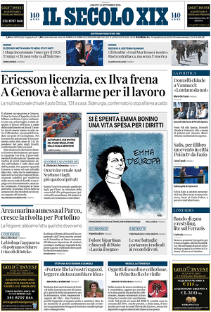 Prima pagina Il Secolo XIX di oggi - Quotidiano nazionale