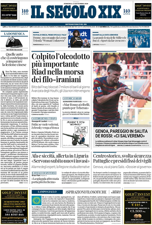 Prima pagina Il Secolo XIX di oggi - Quotidiano nazionale