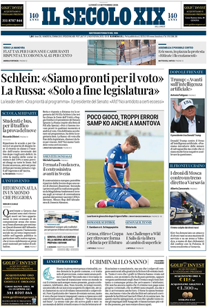 Prima pagina Il Secolo XIX di oggi - Quotidiano nazionale