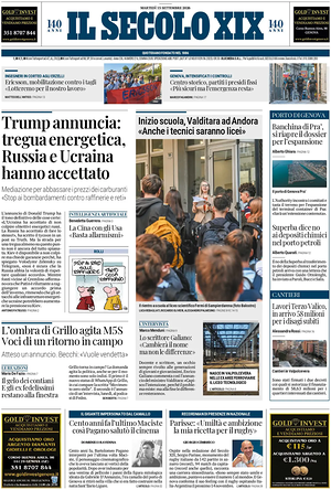 Prima pagina Il Secolo XIX di oggi - Quotidiano nazionale