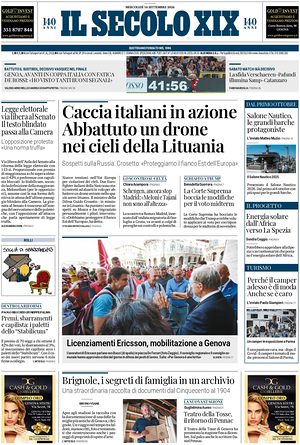 Il Secolo XIX prima pagina