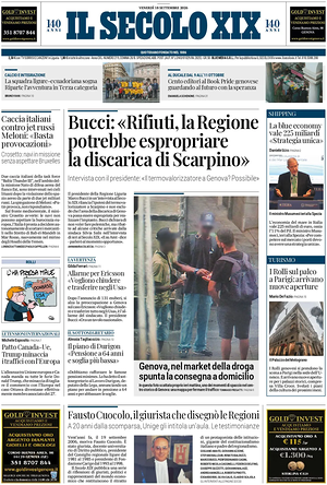 Prima pagina Il Secolo XIX di oggi - Quotidiano nazionale