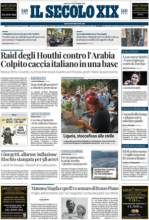 Prima pagina Il Secolo XIX di oggi - Quotidiano nazionale
